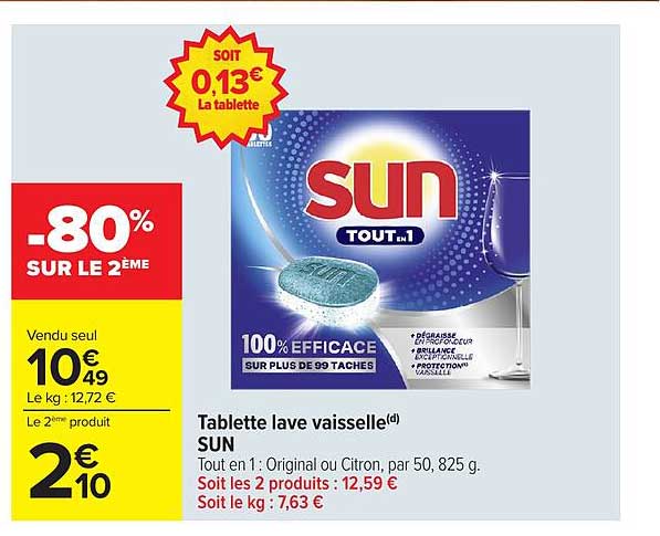 Tablette lave vaisselle SUN