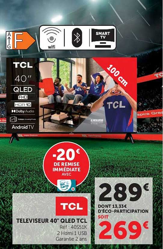 TELEVISEUR 40'' QLED TCL Réf: 40S51K 2 Hdmi 1 USB Garantie 2 ans