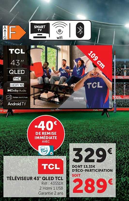 TÉLÉVISEUR 43" QLED TCL Réf. 43S51K 2 Hdmi 1 USB Garantie 2 ans