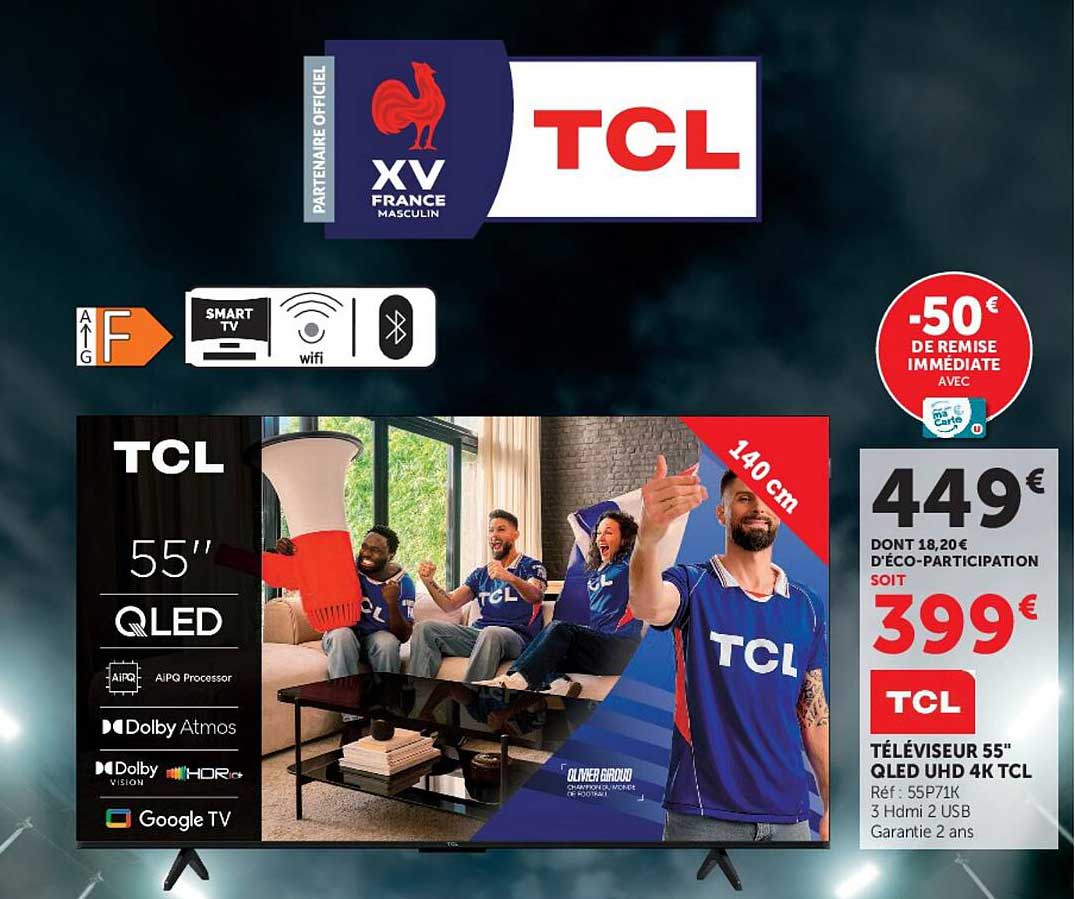 TÉLÉVISEUR 55" QLED UHD 4K TCL