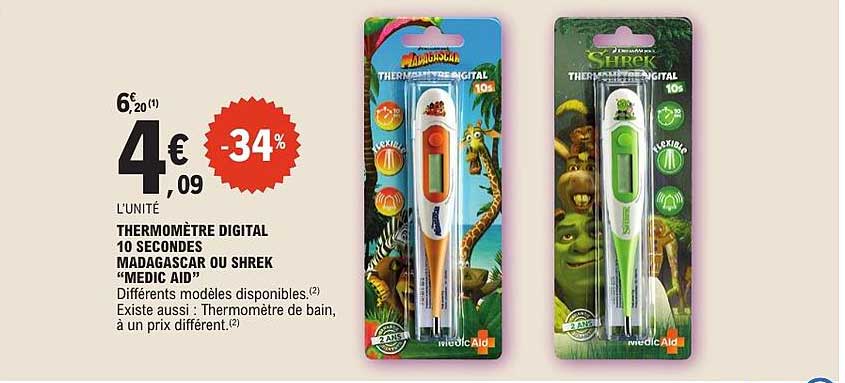 THERMOMETRE DIGITAL 10 SECONDES MADAGASCAR OU SHREK "MEDIC AID"