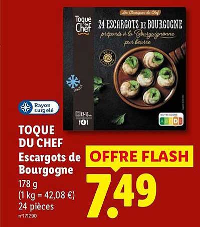 TOQUE DU CHEF Escargots de Bourgogne 178 g (1 kg = 42,08 €) 24 pièces
