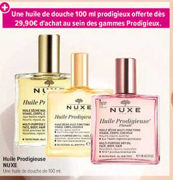 Une huile de douche 100 ml prodigieux offerte dès 29,90€ d'achat au sein des gammes Prodigieux.