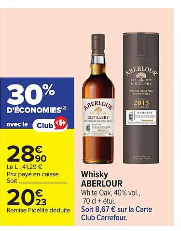 Whisky ABERLOUR White Oak, 40% vol. 70 cl + étui.