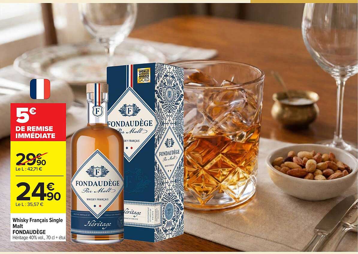 Whisky Français Single Malt FONDAUDÈGE Héritage 40% vol., 70 cl + étui