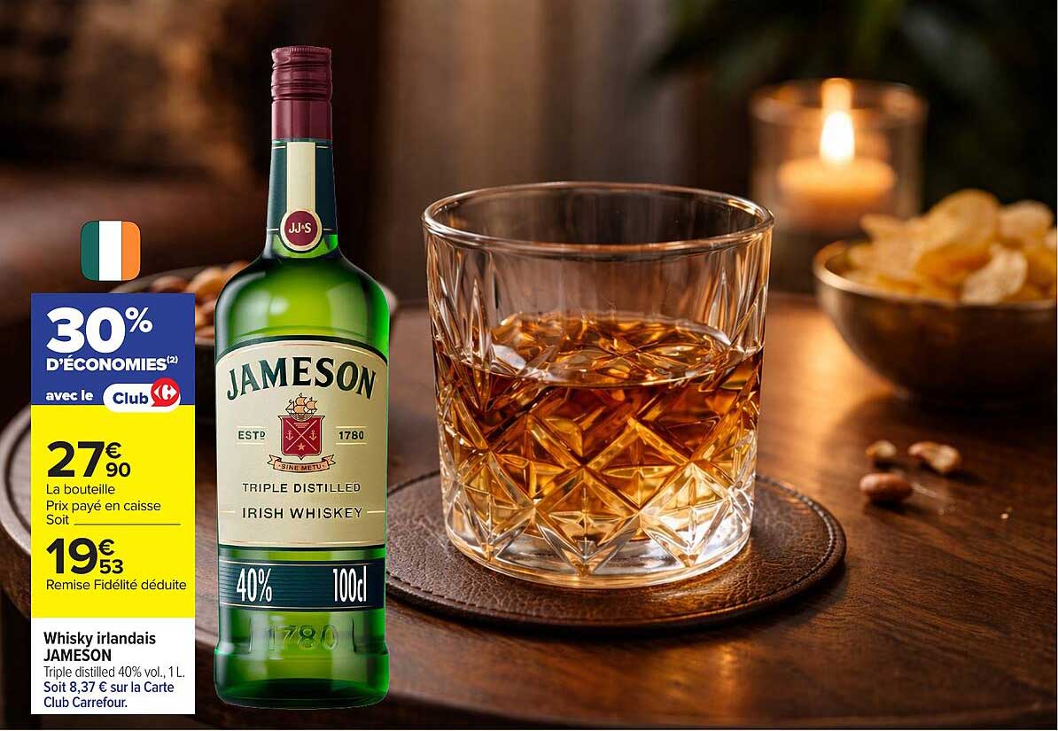 Whisky irlandais JAMESON Triple distilled 40% vol., 1 L.