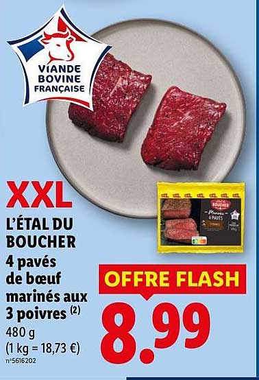 XXL L'ÉTAL DU BOUCHER 4 pavés de bœuf marinés aux 3 poivres