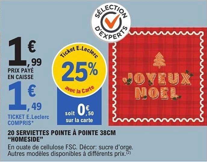 20 SERVIETTES POINTE À POINTE 38CM “HOMESIDE”