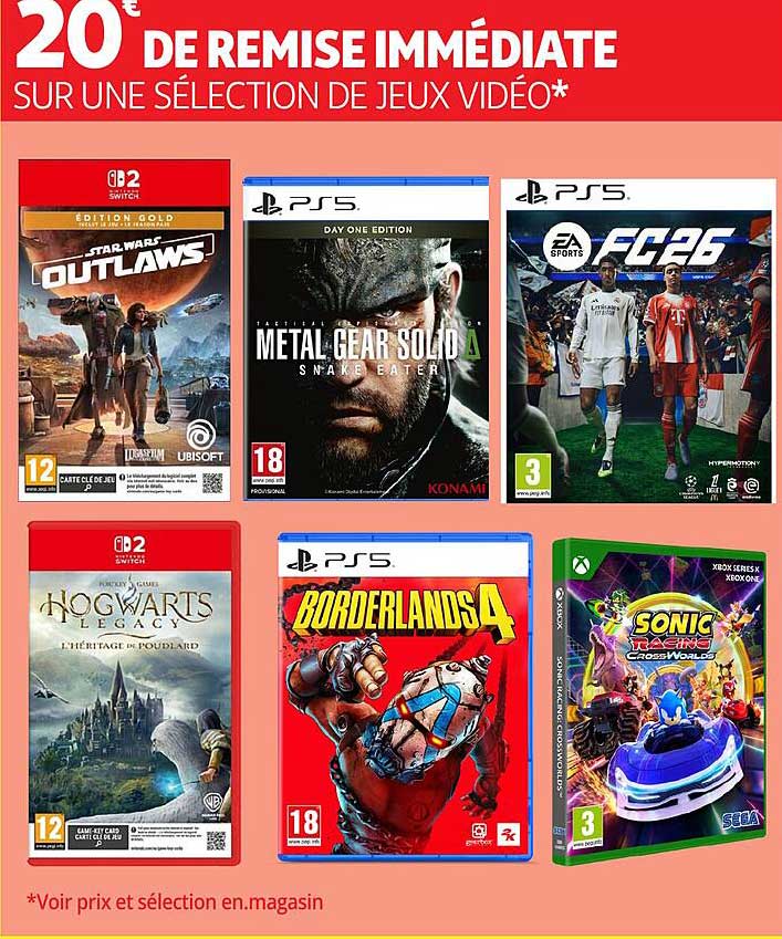 20€ DE REMISE IMMÉDIATE SUR UNE SÉLECTION DE JEUX VIDÉO*