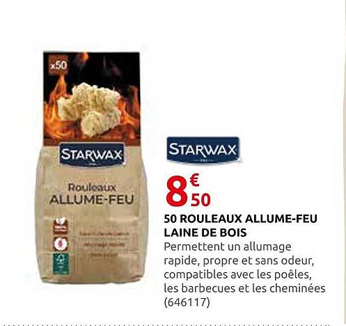 50 ROULEAUX ALLUME-FEU LAINE DE BOIS