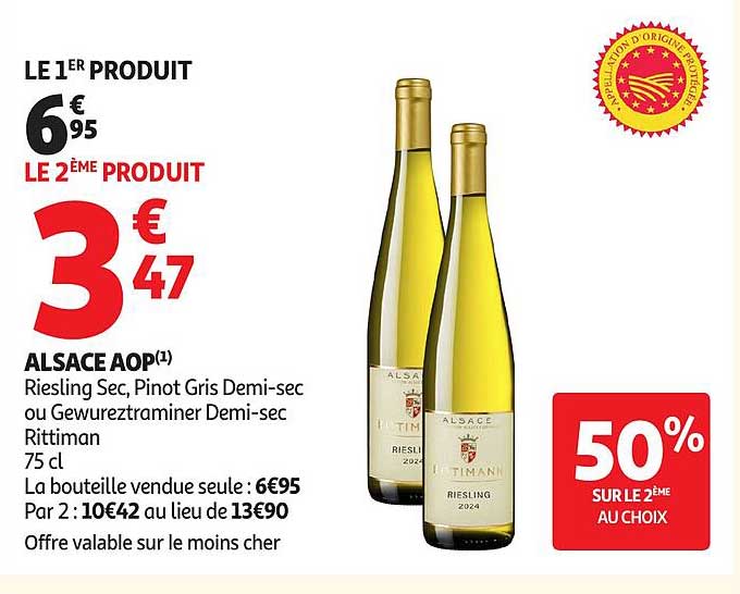 Alsace AOP - Riesling Sec, Pinot Gris Demi-sec ou Gewurztraminer Demi-sec Rittmann