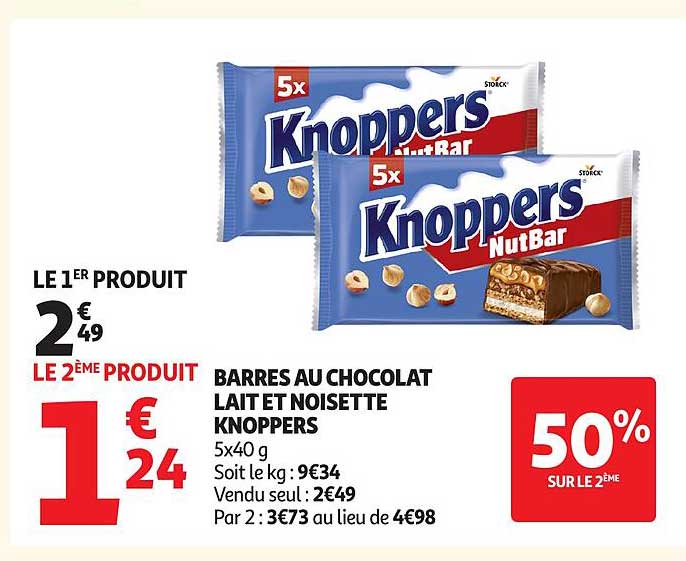 BARRES AU CHOCOLAT LAIT ET NOISETTE KNOPPERS