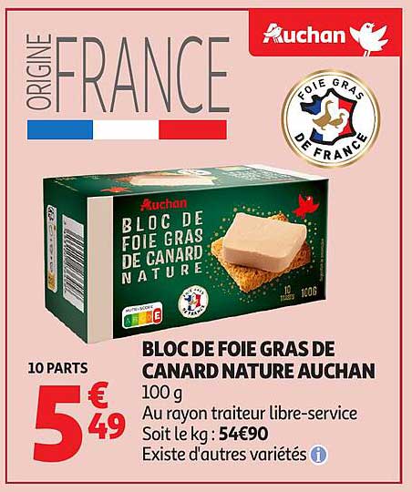 BLOC DE FOIE GRAS DE CANARD NATURE AUCHAN