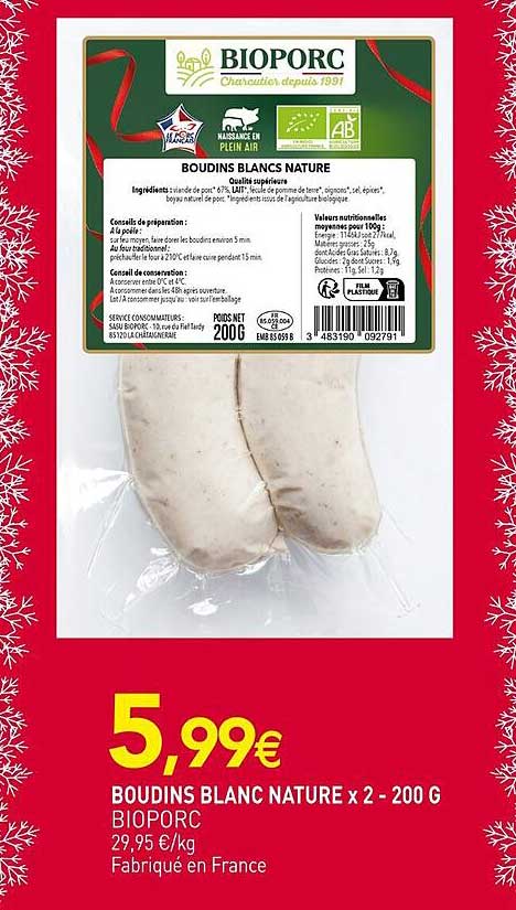 BOUDINS BLANCS NATURE x 2 - 200 G