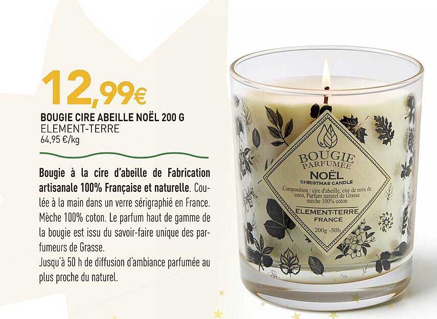 BOUGIE CIRE ABEILLE NOËL 200 G ELEMENT-TERRE