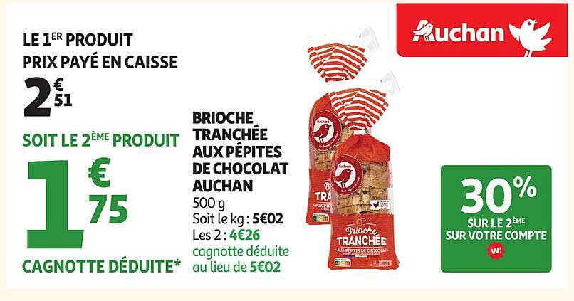 Brioche Tranchée aux Pépite de Chocolat Auchan