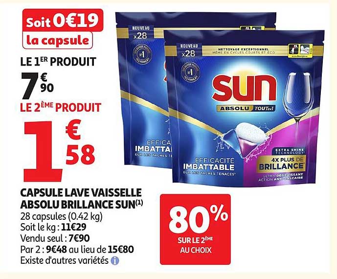 CAPSULE LAVE VAISSELLE ABSOLU BRILLANCE SUN