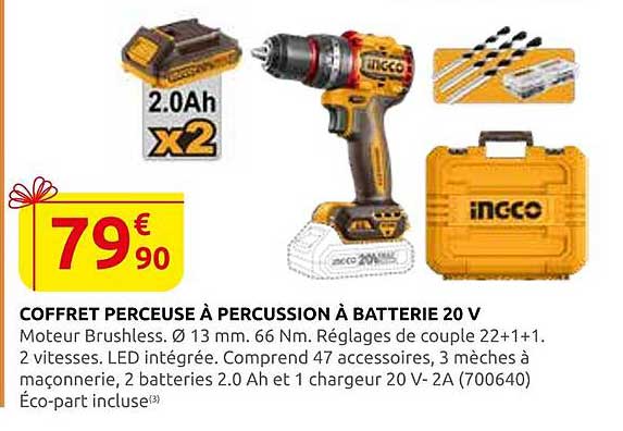 COFFRET PERCEUSE À PERCUSSION À BATTERIE 20 V