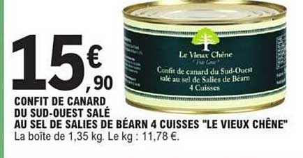 CONFIT DE CANARD DU SUD-OUEST SALÉ AU SEL DE SALIES DE BÉARN 4 CUISSES "LE VIEUX CHÊNE"