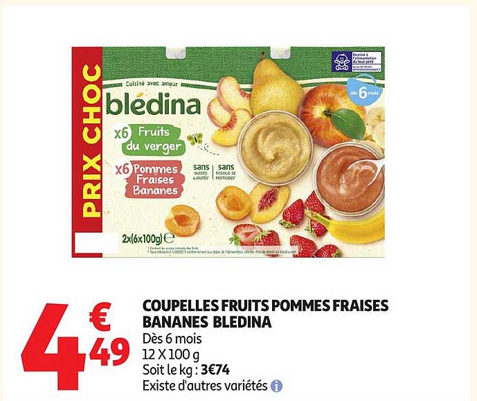 COUPELLES FRUITS POMMES FRAISES BANANES BLEDINA