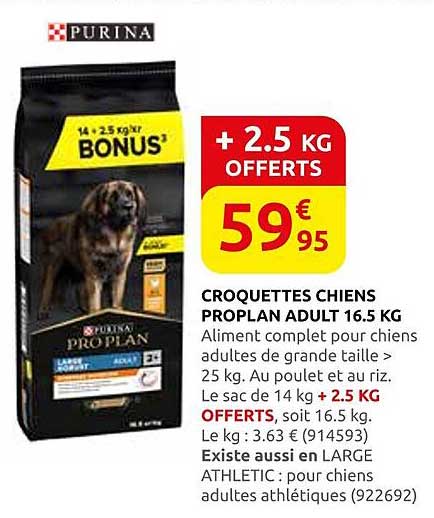 CROQUETTES CHIENS PROPLAN ADULT 16.5 KG