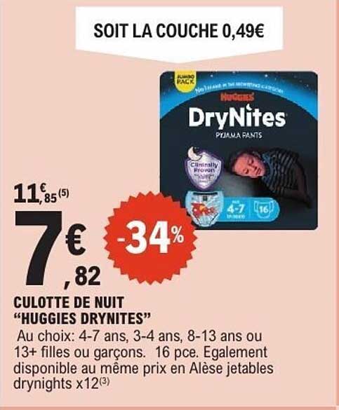 CULOTTE DE NUIT "HUGGIES DRYNITES"
