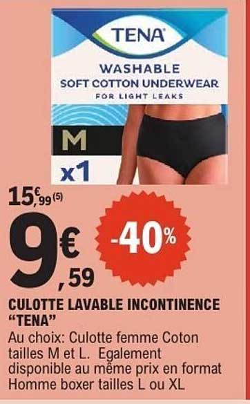 CULOTTE LAVABLE INCONTINENCE “TENA”