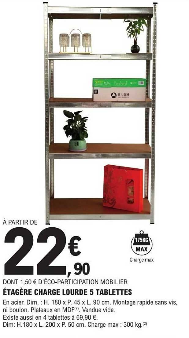 ÉTAGÈRE CHARGE LOURDE 5 TABLETTES