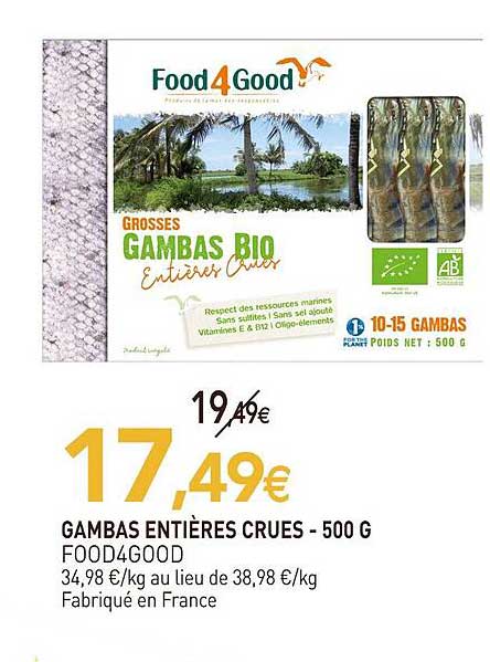 GAMBAS ENTIÈRES CRUES - 500 G