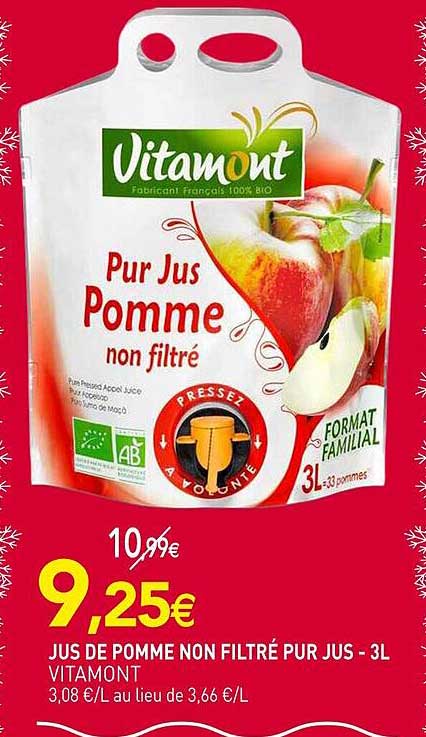 JUS DE POMME NON FILTRÉ PUR JUS - 3L VITAMONT