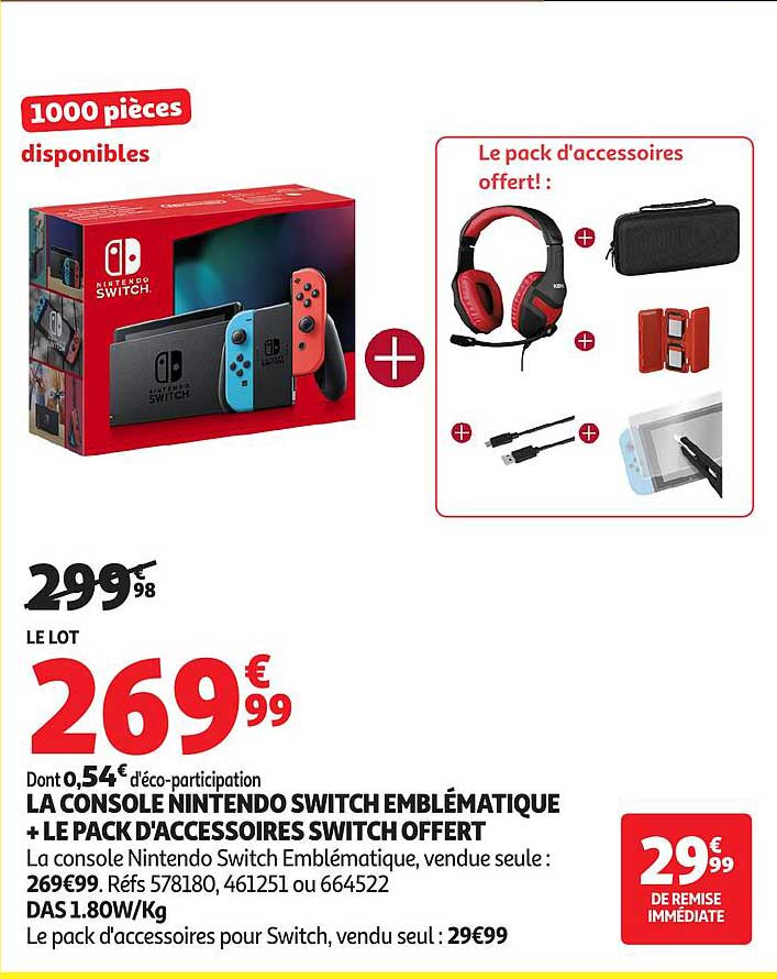 LA CONSOLE NINTENDO SWITCH EMBLÉMATIQUE + LE PACK D'ACCESSOIRES SWITCH OFFERT