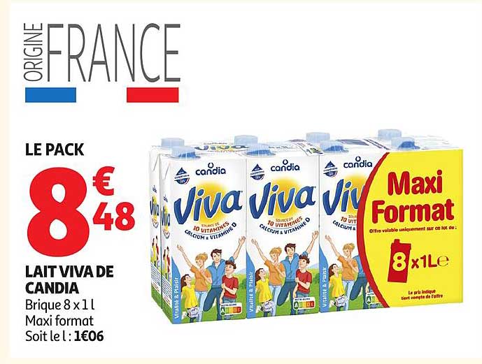 Lait Viva de Candia - Pack 8 x 1 L