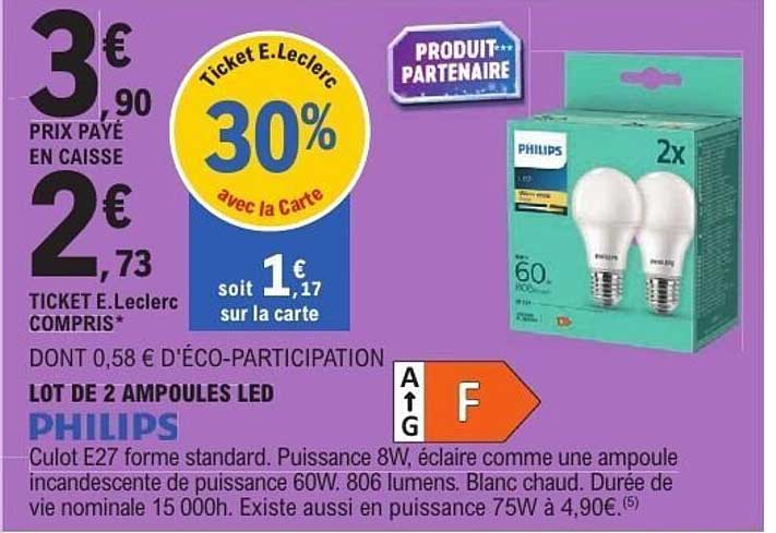 LOT DE 2 AMPOULES LED PHILIPS