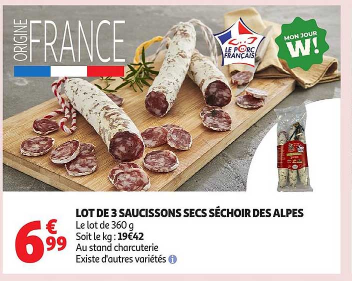 LOT DE 3 SAUCISSONS SECS SÉCHOIR DES ALPES