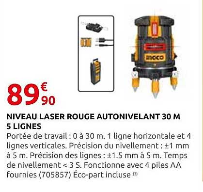 NIVEAU LASER ROUGE AUTONIVENLANT 30 M 5 LIGNES
