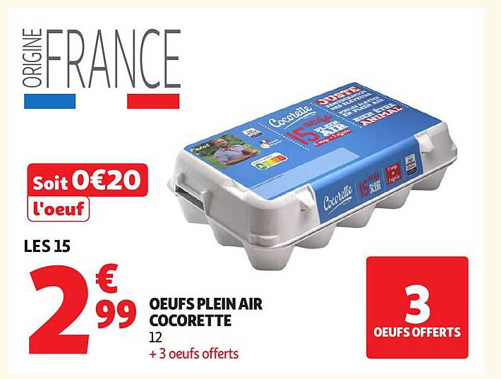 OEufs plein air Cocorette 12 + 3 oeufs offerts