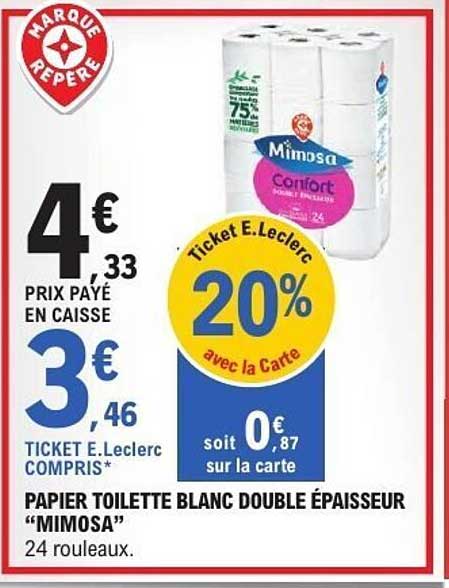 PAPIER TOILETTE BLANC DOUBLE ÉPAISSEUR "MIMOSA"