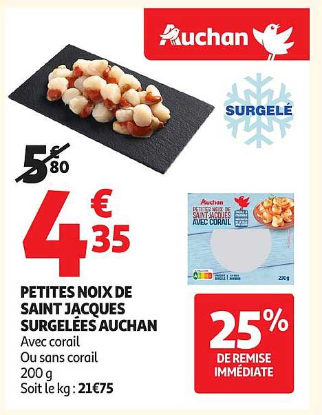PETITES NOIX DE SAINT JACQUES SURGELÉES AUCHAN