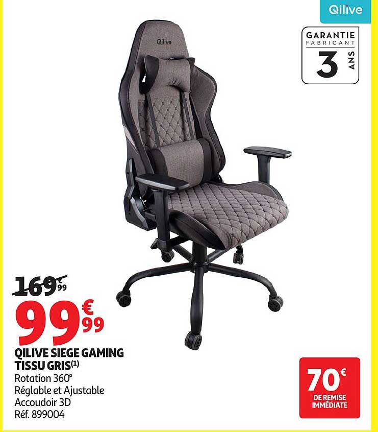 Qilive Siège Gaming Tissu Gris