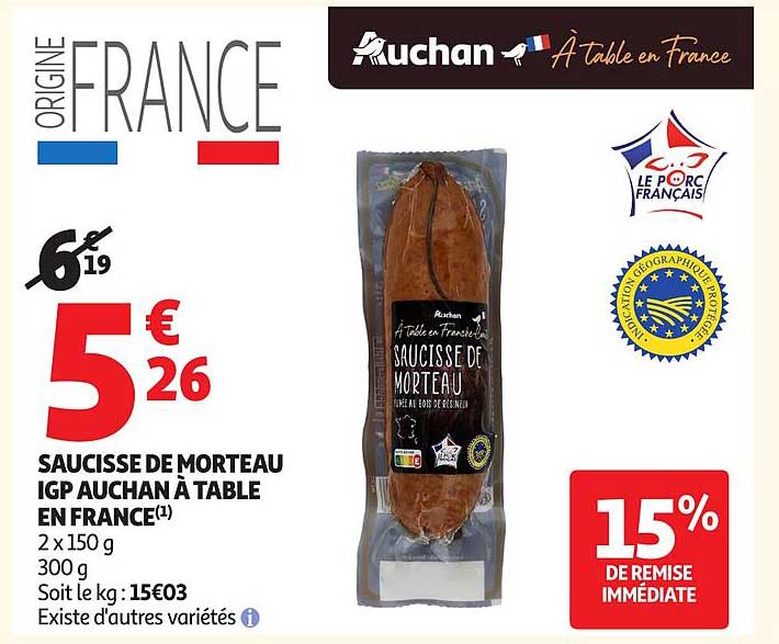 SAUCISSE DE MORTEAU IGP AUCHAN À TABLE EN FRANCE