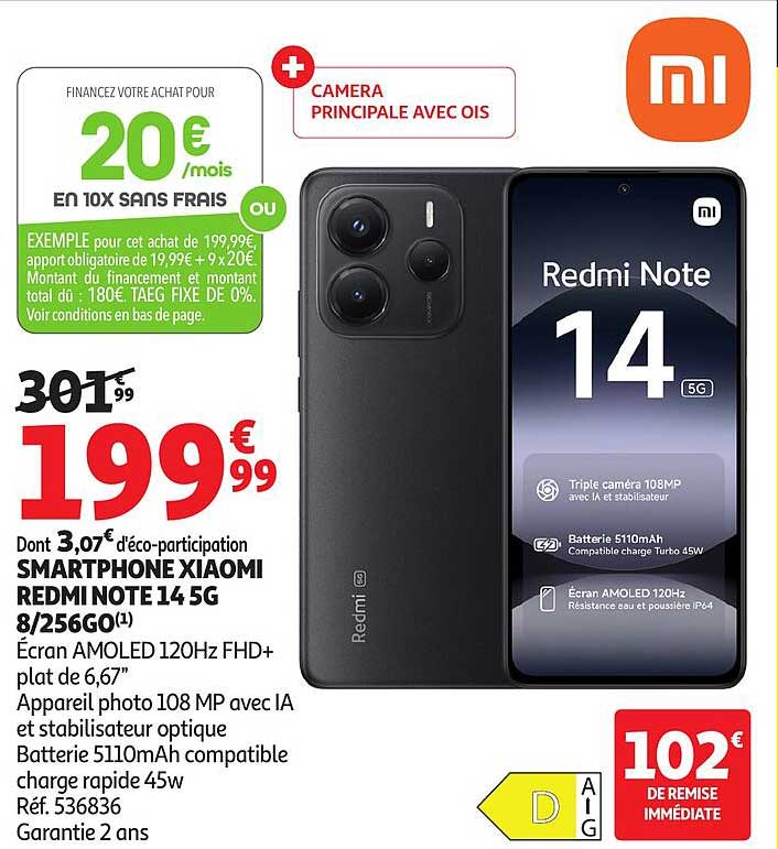 SMARTPHONE XIAOMI REDMI NOTE 14 5G 8/256GO