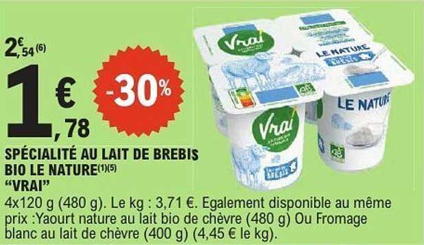 SPÉCIALITÉ AU LAIT DE BREBIS BIO LE NATURE "VRAI"