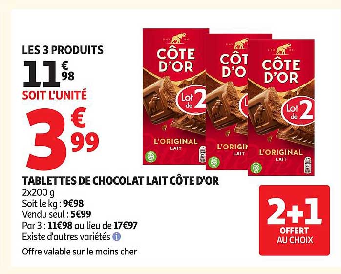 TABLETTES DE CHOCOLAT LAIT CÔTE D'OR