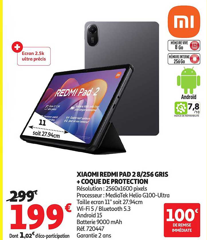 XIAOMI REDMI PAD 2 8/256 GRIS + COQUE DE PROTECTION