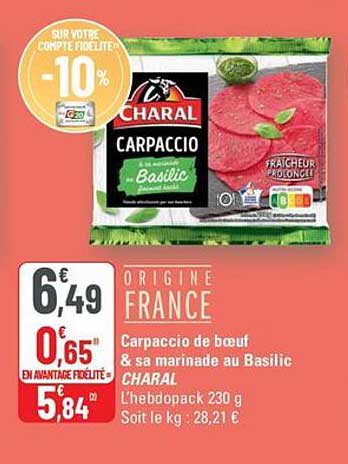 Carpaccio de bœuf & sa marinade au Basilic CHARAL