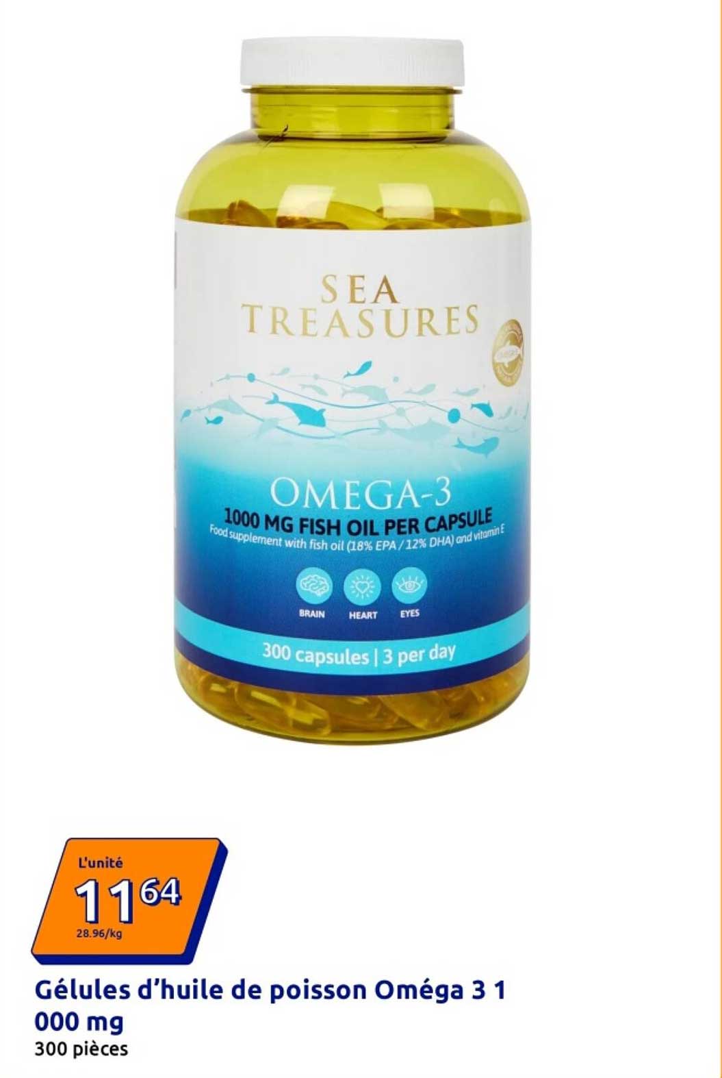 Gélules d’huile de poisson Oméga 3 1 000 mg