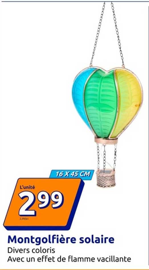 Lanterne Solaire Montgolfière Arc-en-ciel - Auto Allumage - 600 MAh - Déco Jardin, Terrasse