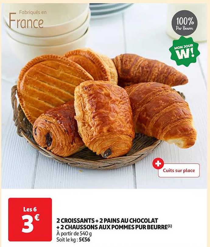 2 CROISSANTS + 2 PAINS AU CHOCOLAT + 2 CHAUSSONS AUX POMMES PUR BEURRE