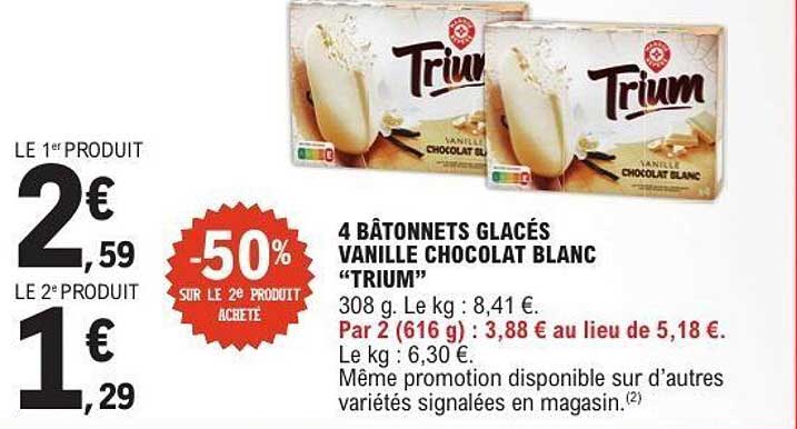 4 BÂTONNETS GLACÉS VANILLE CHOCOLAT BLANC “TRIUM”