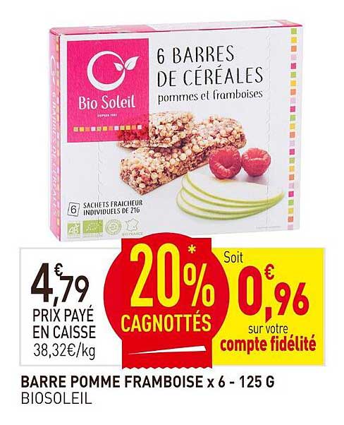 6 BARRES DE CÉRÉALES pommes et framboises
